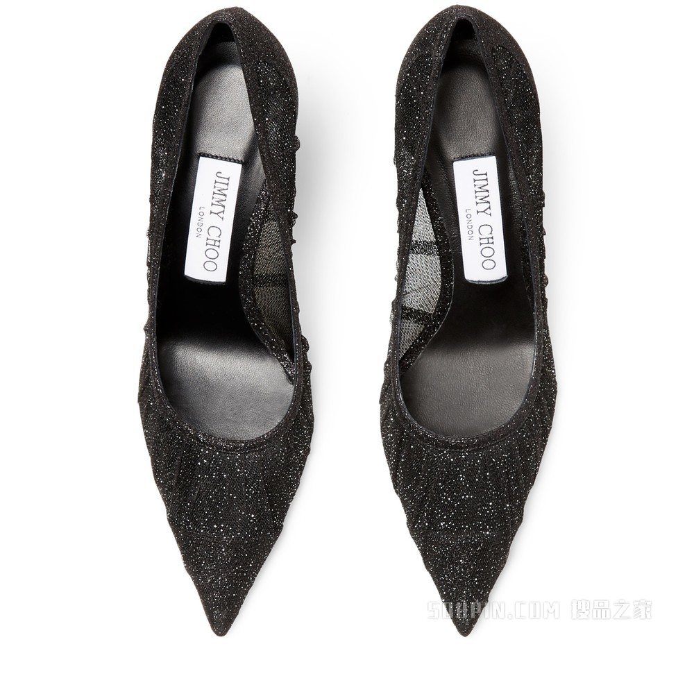 LOVE 85 黑色细沙闪粉面料尖头高跟鞋