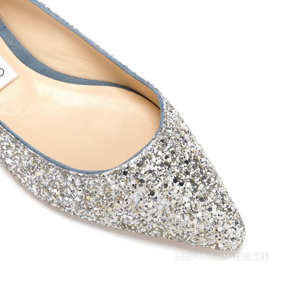 ROMY FLAT 银色暮色蓝撞色火流星闪粉渐变面料尖头平底鞋