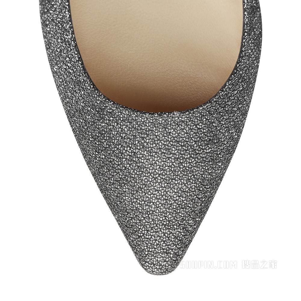 ROMY FLAT 碳灰色金银丝闪粉面料尖头平底鞋