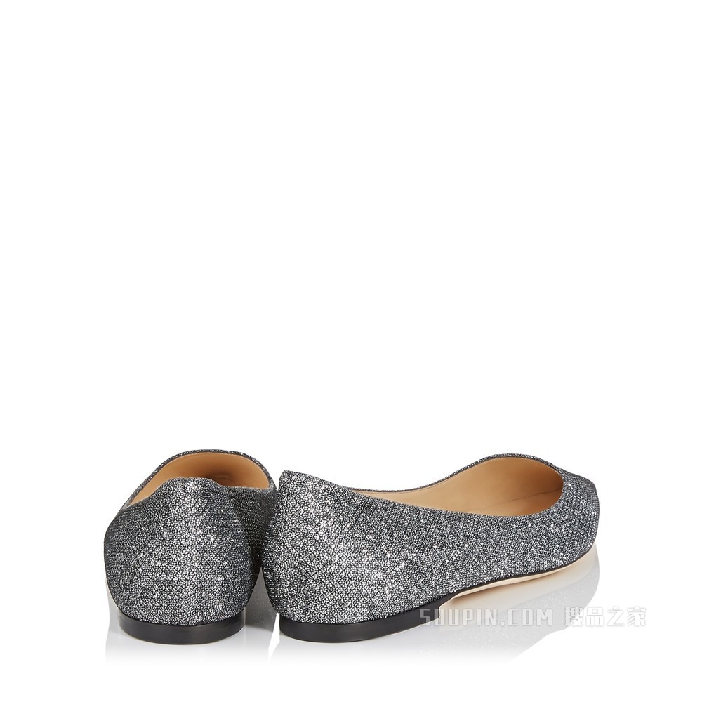 ROMY FLAT 碳灰色金银丝闪粉面料尖头平底鞋
