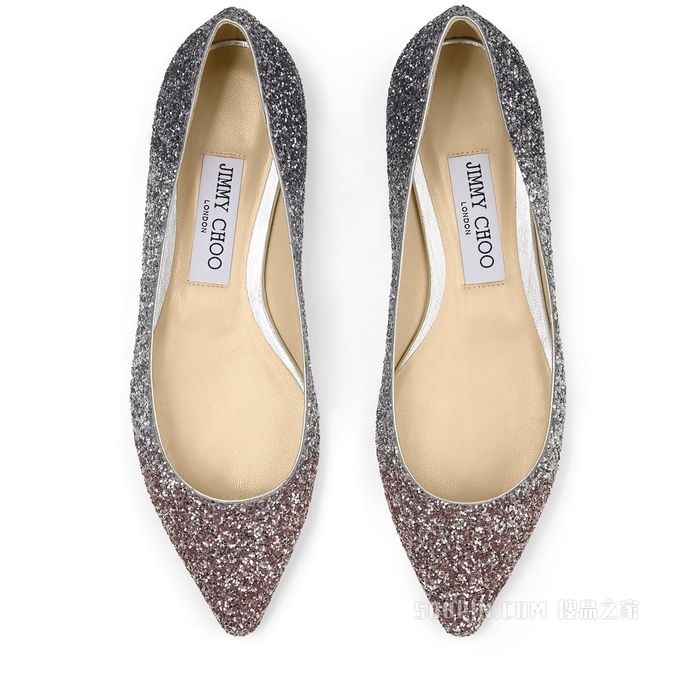 ROMY FLAT 金属闪粉渐变尖头平底鞋