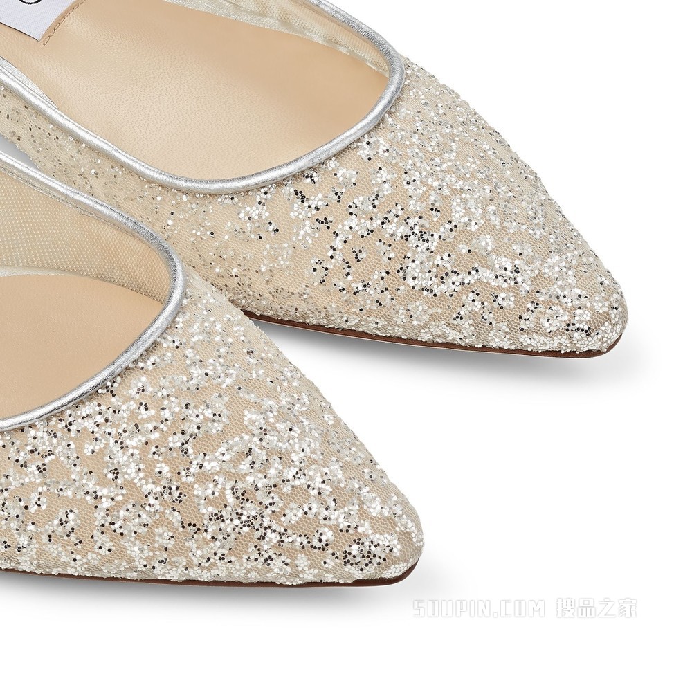 ROMY FLAT 银色闪粉薄纱拼金属感纳帕羊皮尖头平底鞋