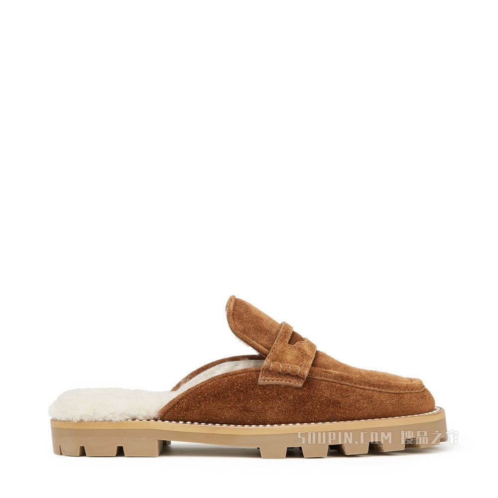 RONNIE FLAT 深褐色柔软绒面革一脚蹬乐福鞋