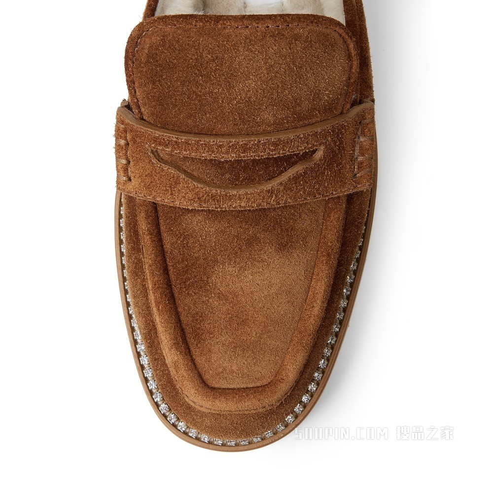 RONNIE FLAT 深褐色柔软绒面革一脚蹬乐福鞋