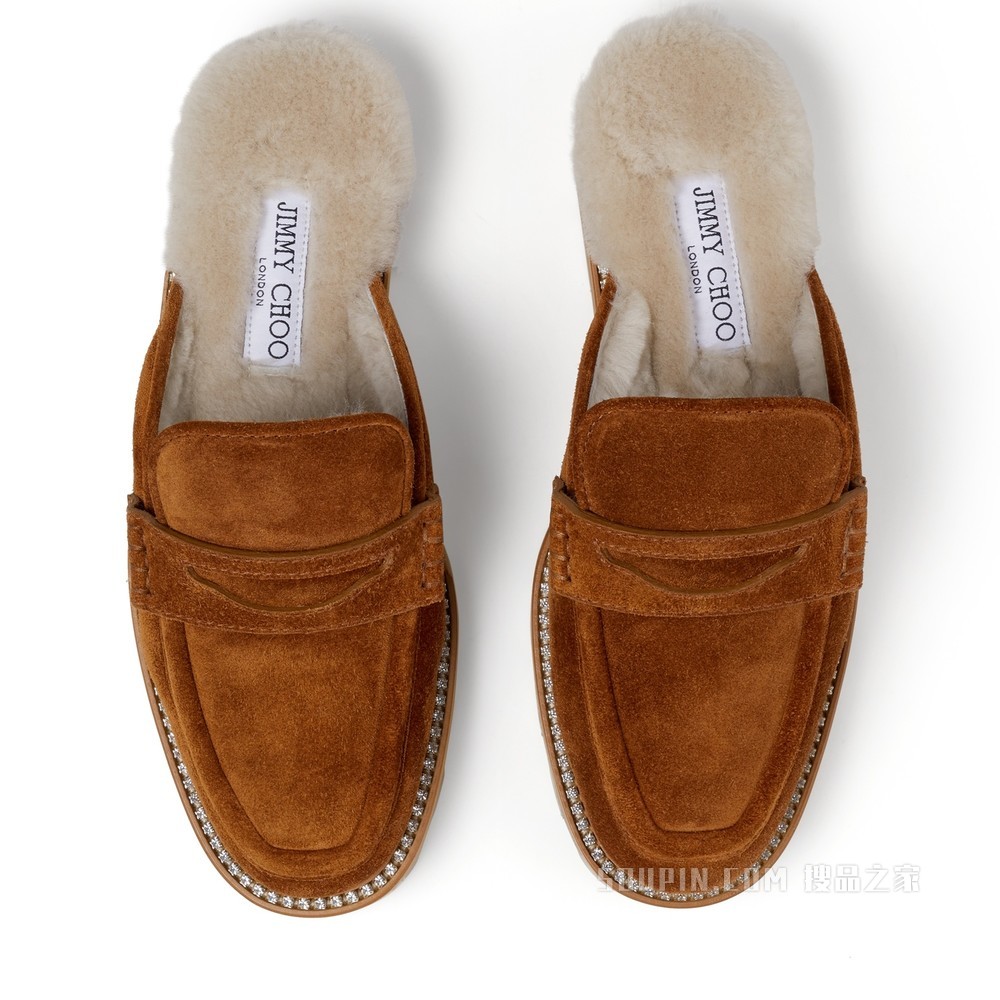 RONNIE FLAT 深褐色柔软绒面革一脚蹬乐福鞋