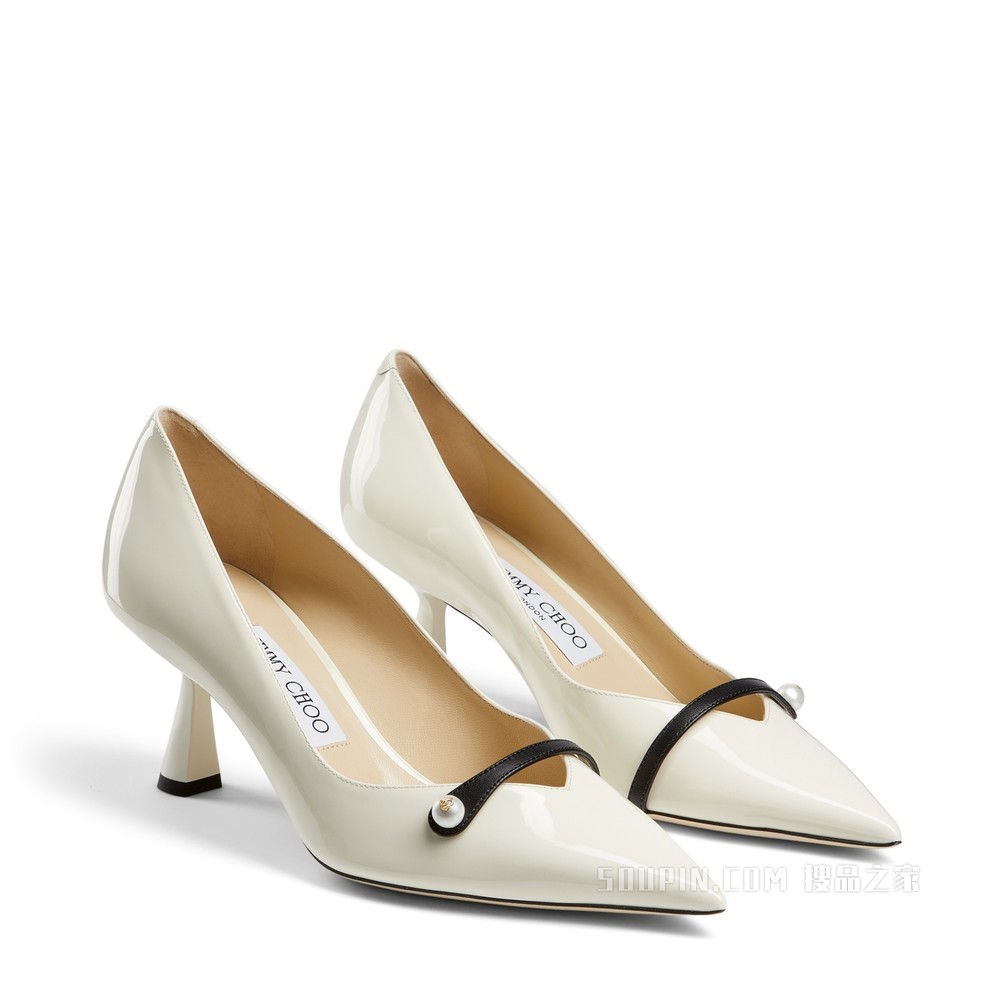 ROSALIA 65 珍珠装饰黑色漆皮尖头高跟鞋