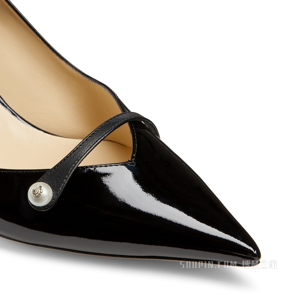 ROSALIA 65 珍珠装饰黑色漆皮尖头高跟鞋