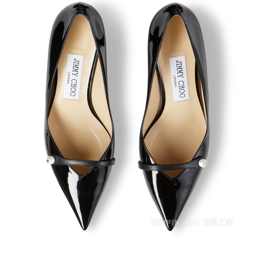 ROSALIA 65 珍珠装饰黑色漆皮尖头高跟鞋