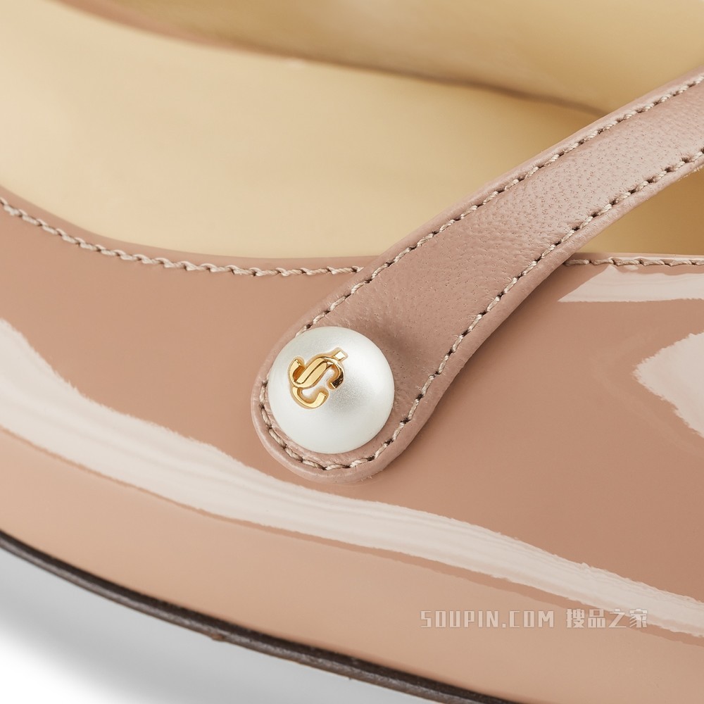 ROSALIA FLAT 珍珠装饰芭蕾粉色漆皮平底鞋