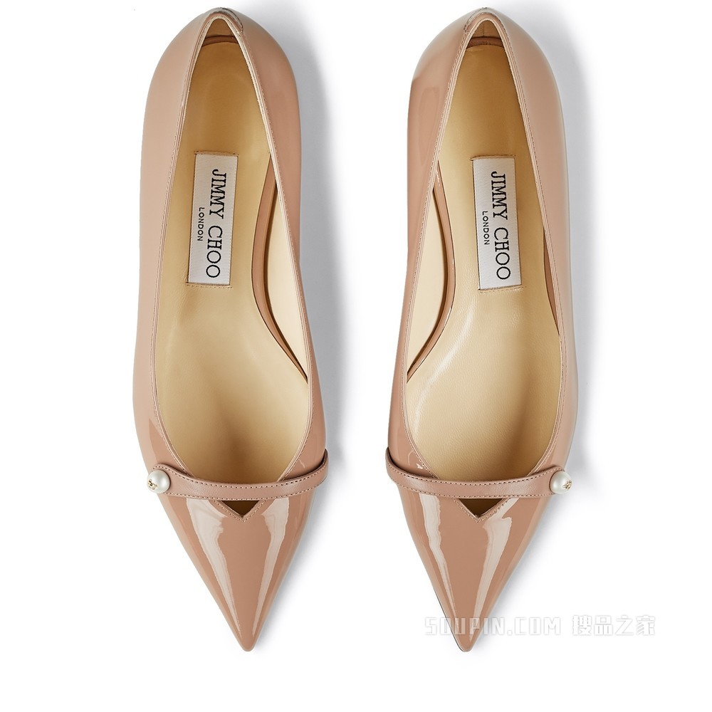 ROSALIA FLAT 珍珠装饰芭蕾粉色漆皮平底鞋