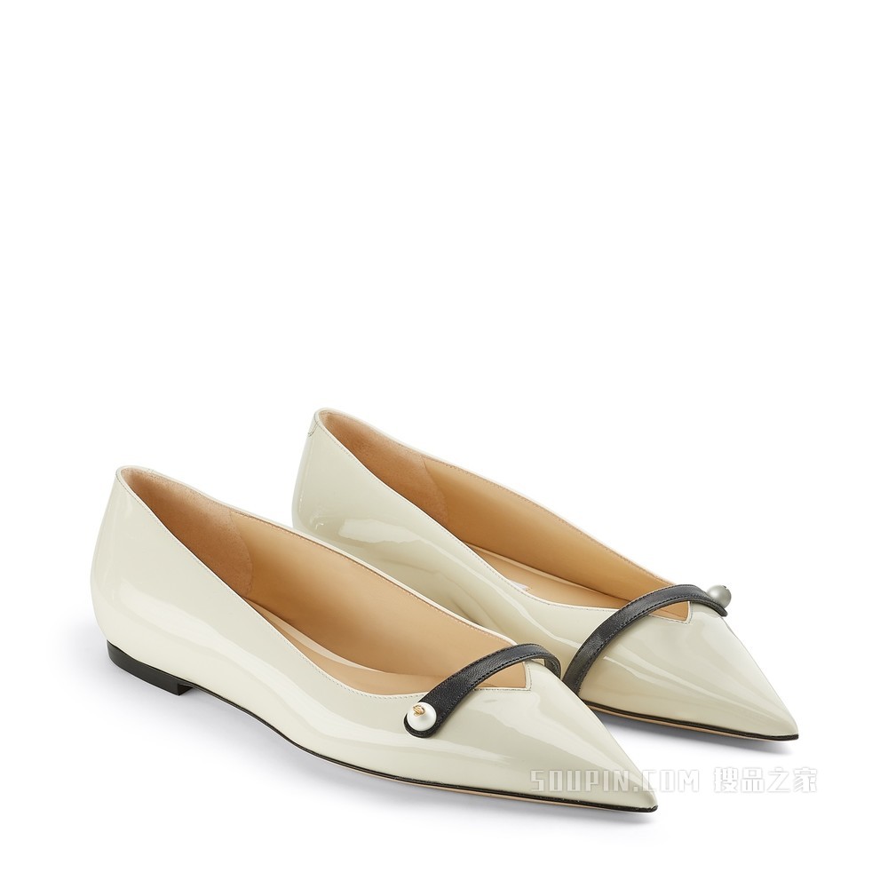 ROSALIA FLAT 珍珠装饰芭蕾粉色漆皮平底鞋