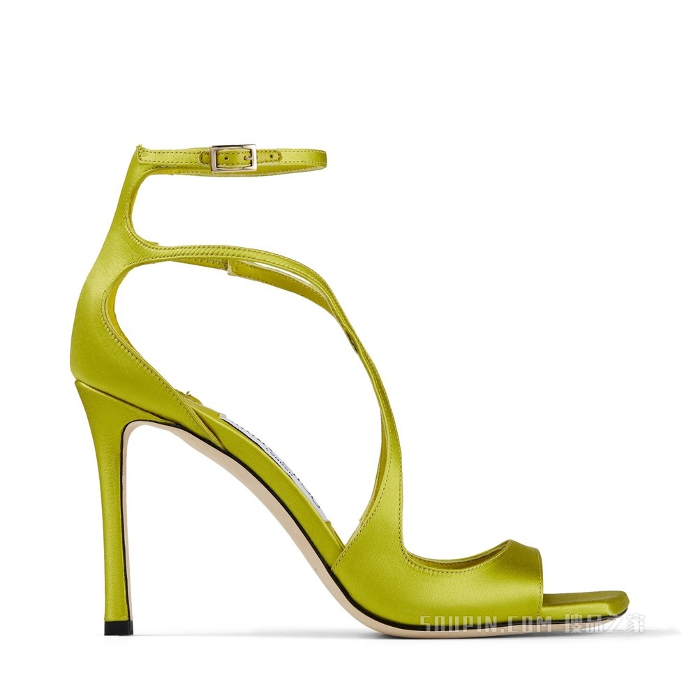 涼 JIMMY CHOO/周仰杰】AZIA 95 青柠色缎面凉鞋AZIA95SAT070002-搜品之家