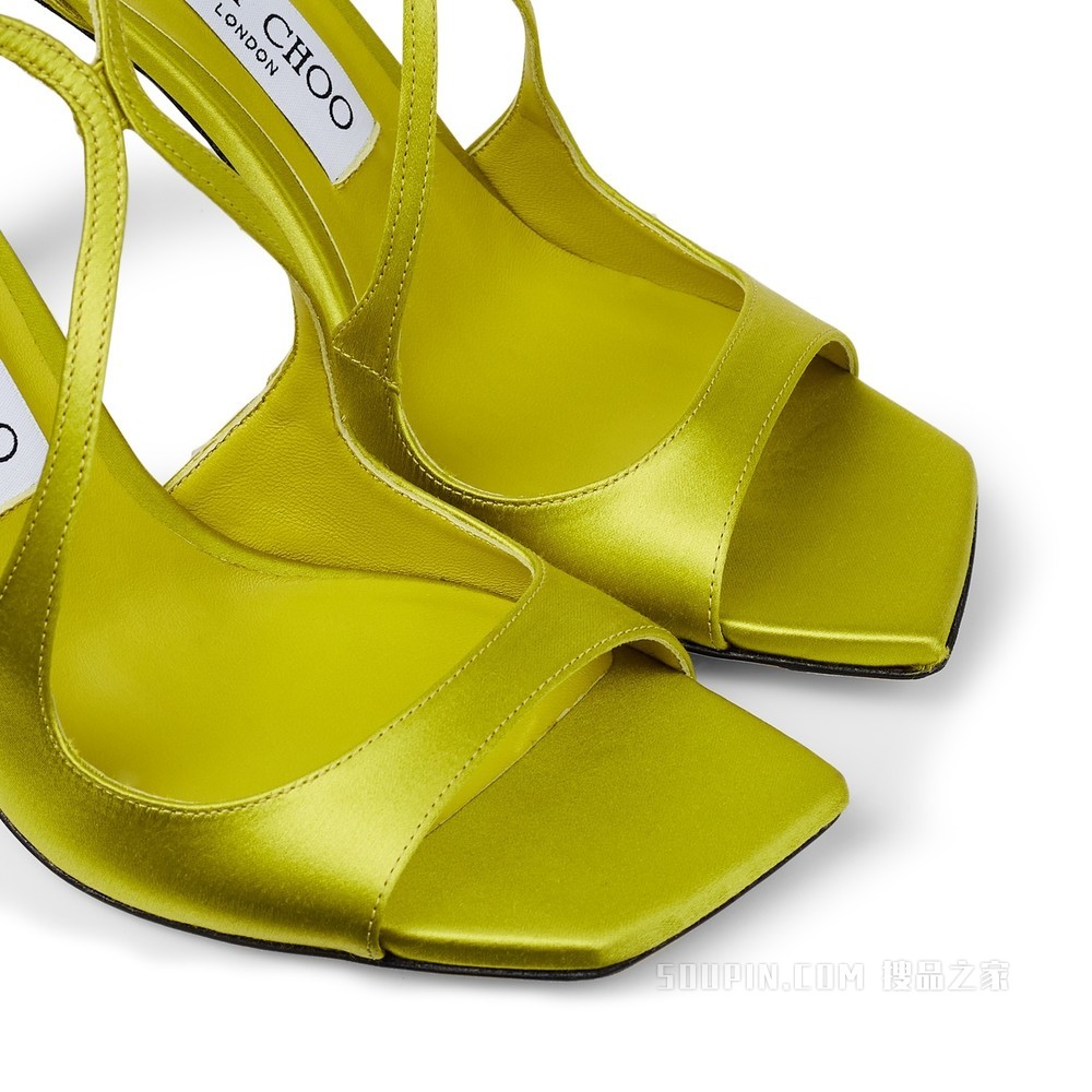JIMMY CHOO/周仰杰】AZIA 95 青柠色缎面凉鞋AZIA95SAT070002-搜品之家