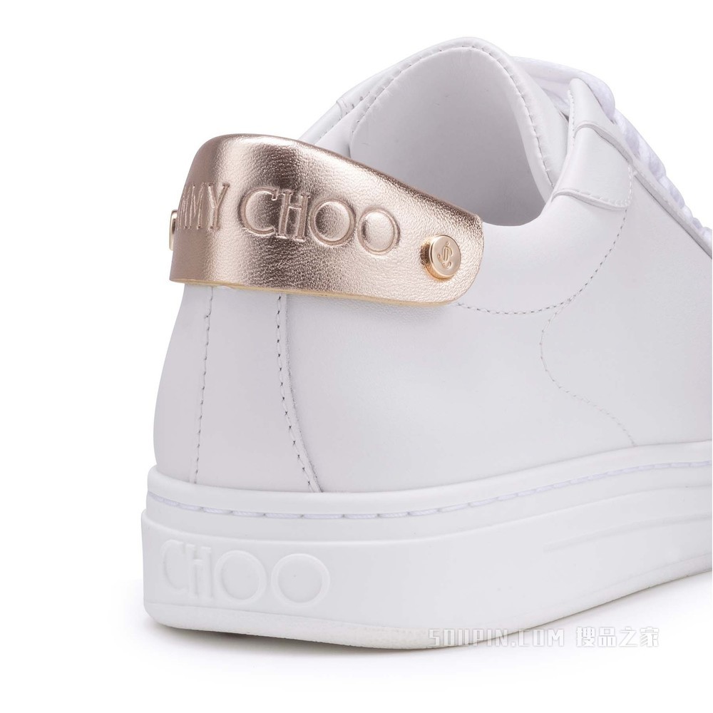 ROME/F 白色小牛皮拼香槟色金属感纳帕羊皮低帮运动鞋