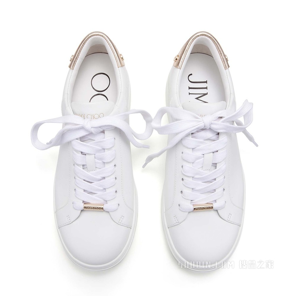 ROME/F 白色小牛皮拼香槟色金属感纳帕羊皮低帮运动鞋