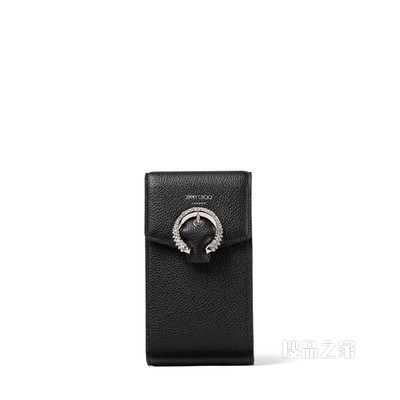 MADELINE PHONE CASE 黑色软粒纹小牛皮水晶扣手机包