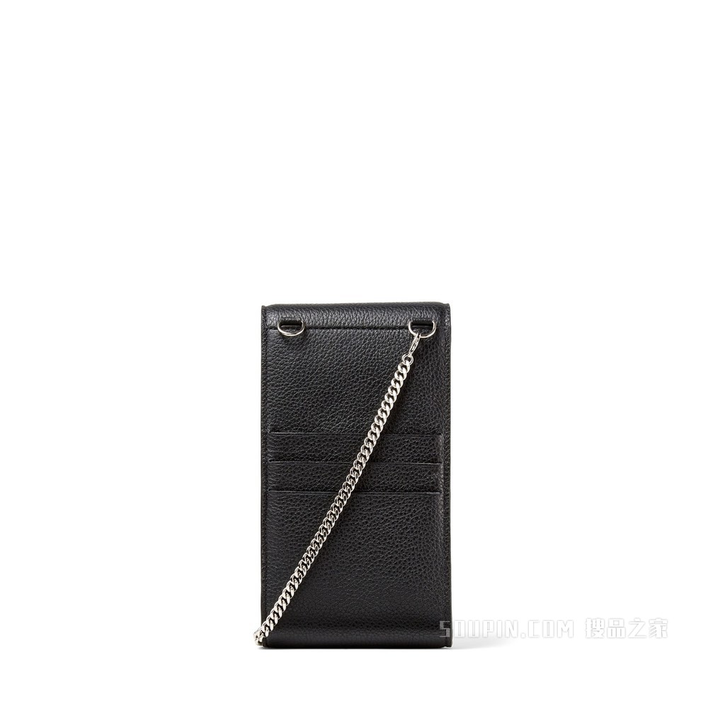 MADELINE PHONE CASE 黑色软粒纹小牛皮水晶扣手机包
