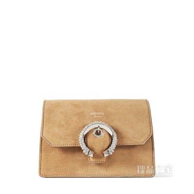 MADELINE CROSSBODY 水晶扣焦糖色绒面革斜挎包