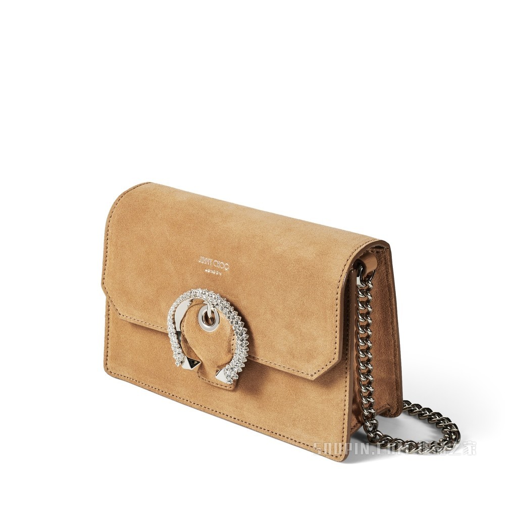 MADELINE CROSSBODY 水晶扣焦糖色绒面革斜挎包