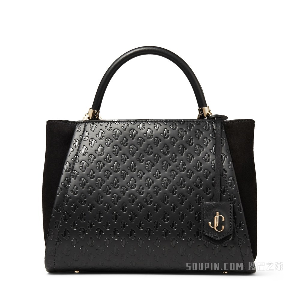 VARENNE TOP HANDLE/M 皮革提手黑色绒面革 JC logo 印花手提包