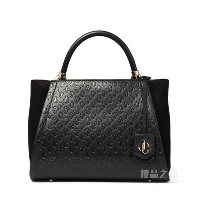 VARENNE TOP HANDLE/M 皮革提手黑色绒面革 JC logo 印花手提包