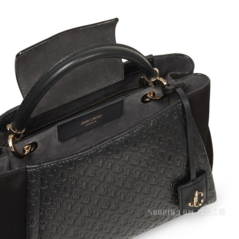 VARENNE TOP HANDLE/M 皮革提手黑色绒面革 JC logo 印花手提包