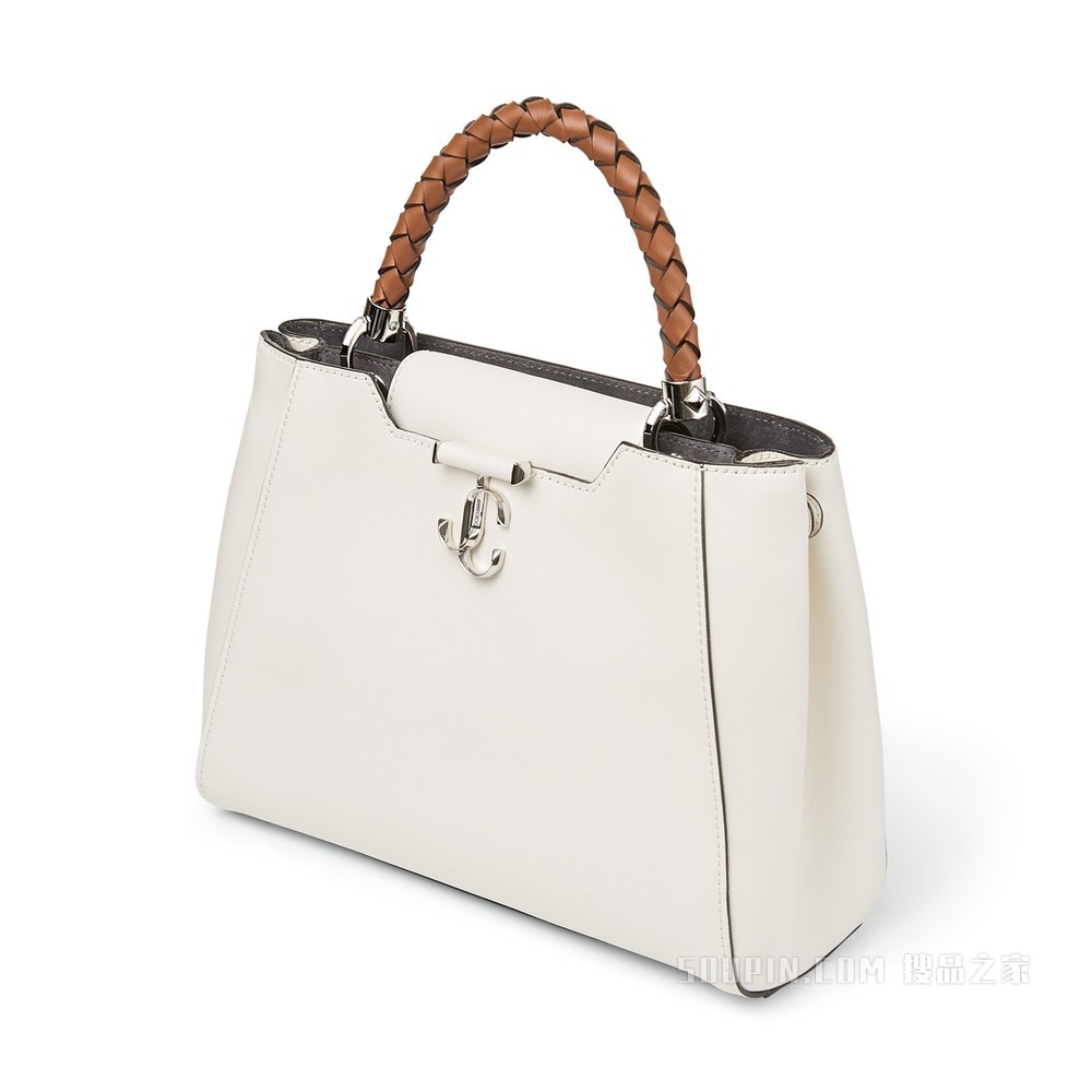 VARENNE TOP HANDLE M 拿铁色小牛皮编织提手手提包