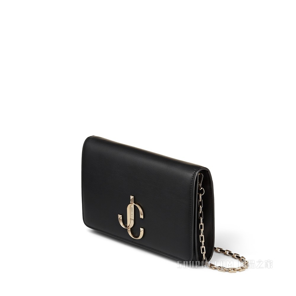 VARENNE CLUTCH 品牌logo装饰黑色牛皮手拿包