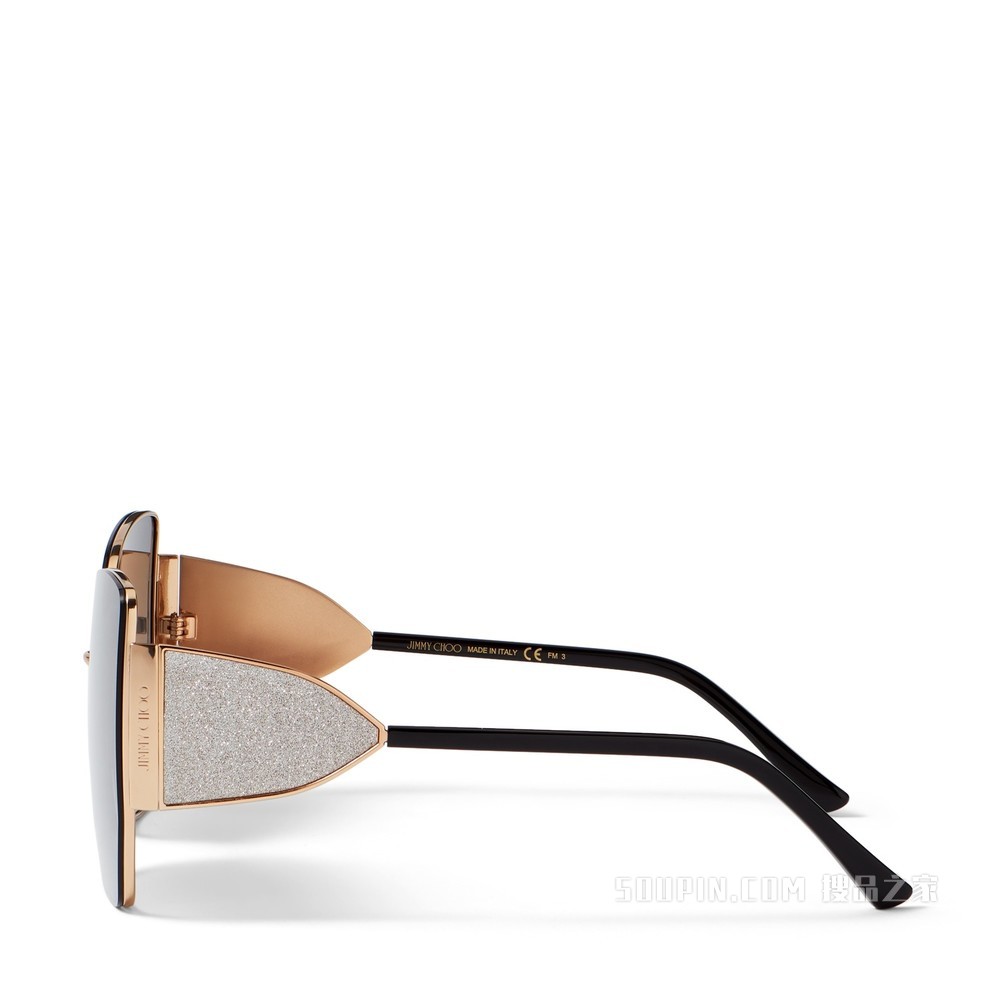 RIVER/S 61 银色闪粉嵌条装饰玫瑰金色大框太阳镜