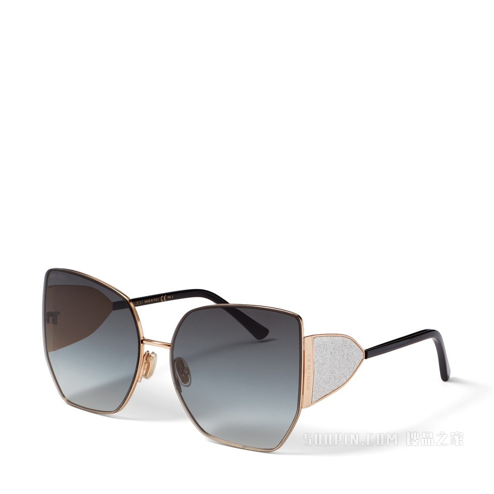RIVER/S 61 银色闪粉嵌条装饰玫瑰金色大框太阳镜