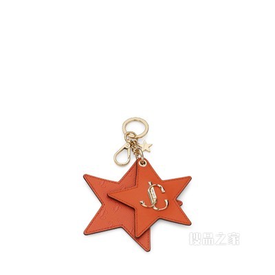 JC STAR KEYRING 琥珀橙色 JC 字母印花粒纹皮钥匙环