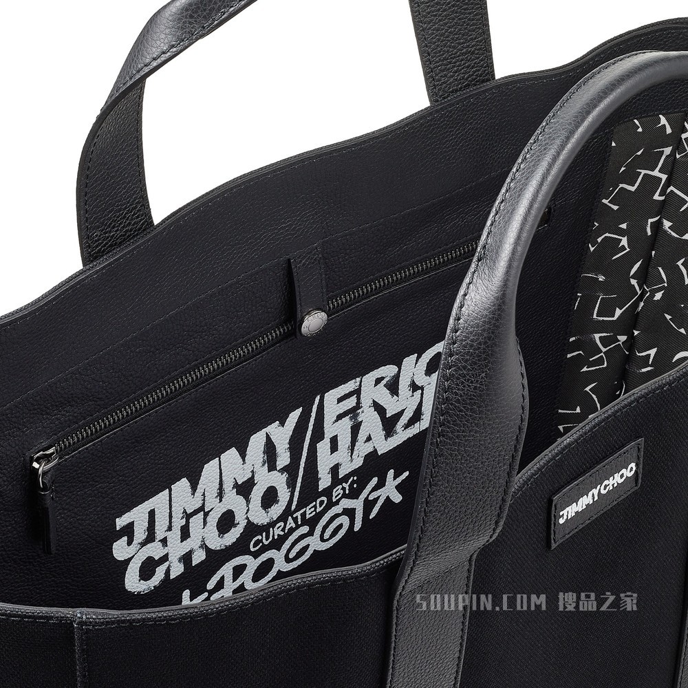 JC / ERIC HAZE SHOPPER TOTE/L 黑色帆布拼皮革托特包