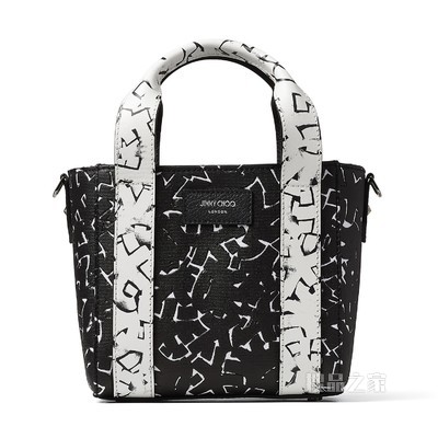 JC / ERIC HAZE SHOPPER TOTE/S 设计图案印花黑白色撞色帆布拼皮革托特包