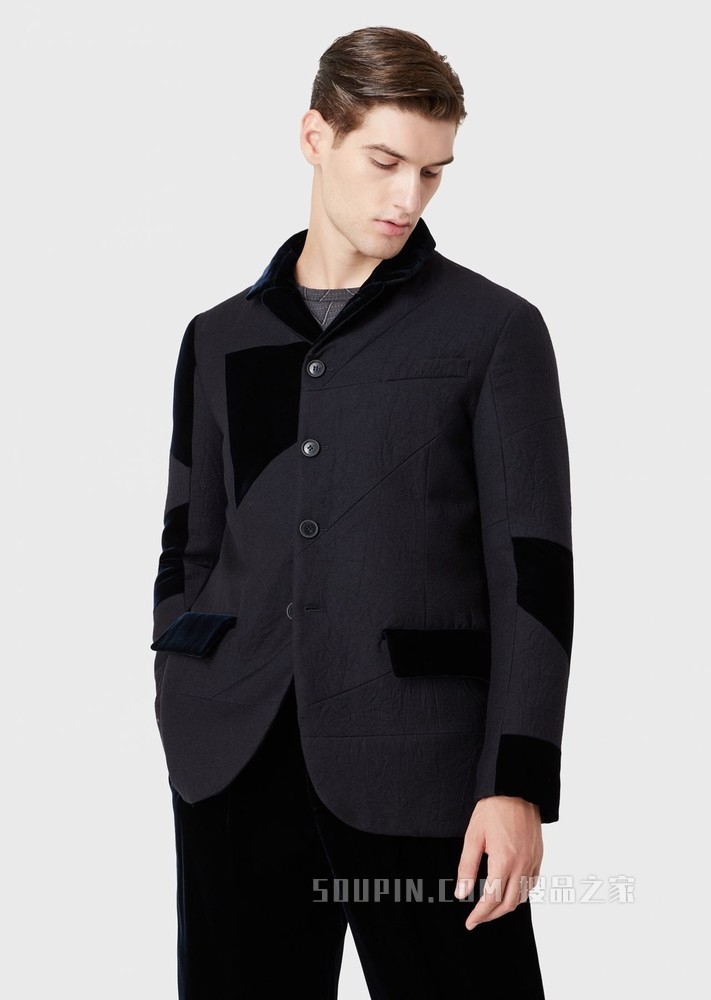 单排扣羊毛休闲西装棉服 | Giorgio Armani