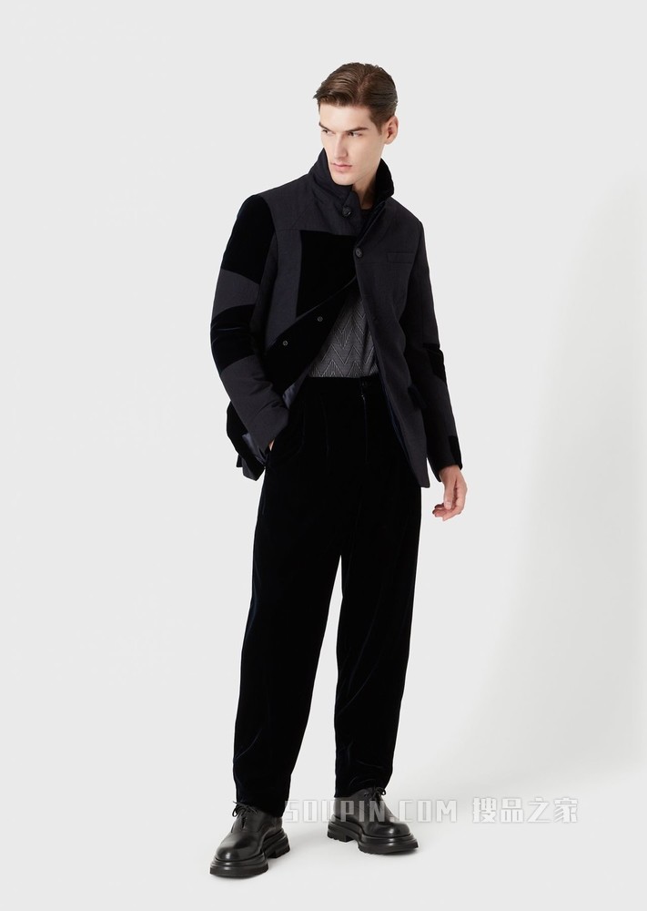 单排扣羊毛休闲西装棉服 | Giorgio Armani