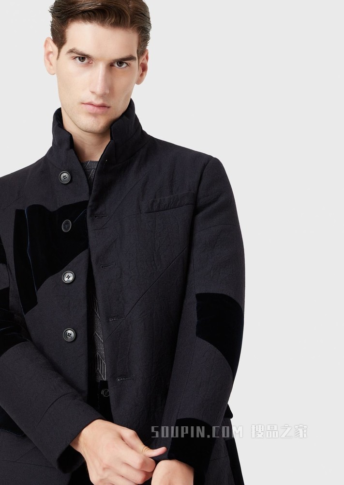 单排扣羊毛休闲西装棉服 | Giorgio Armani