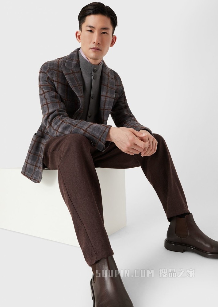 胡歌同款格纹纽扣休闲西服 | Giorgio Armani