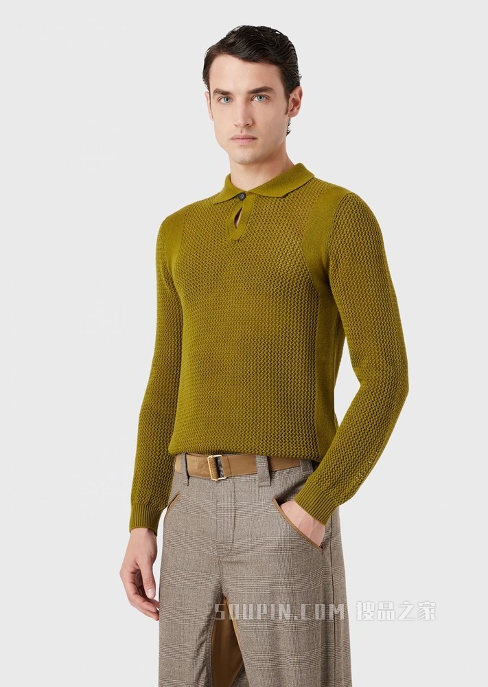 网格POLO长袖针织衫 | Giorgio Armani