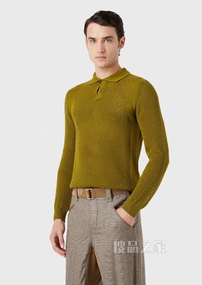 网格POLO长袖针织衫 | Giorgio Armani