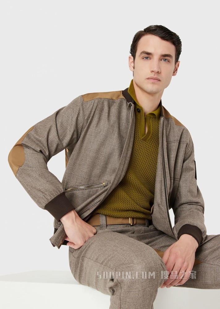 网格POLO长袖针织衫 | Giorgio Armani
