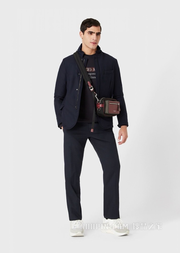 撞色LOGO刺绣双层棉质卫衣 | Giorgio Armani