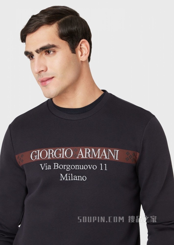 撞色LOGO刺绣双层棉质卫衣 | Giorgio Armani