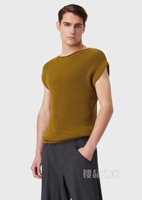 半渔夫罗纹棉质短袖针织衫 | Giorgio Armani