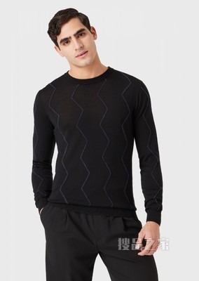 羊毛人字形嵌花针织衫 | Giorgio Armani