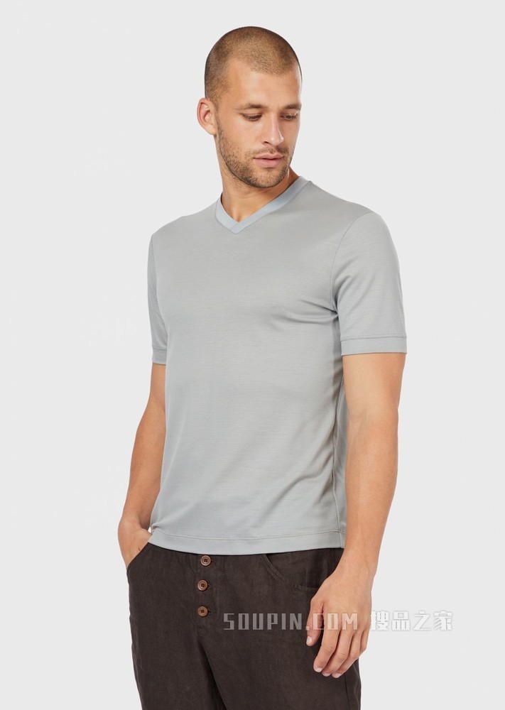 羊毛V领短袖T恤 | Giorgio Armani