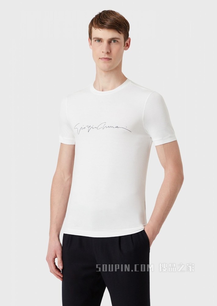 印花平纹布圆领短袖LOGO T恤 | Giorgio Armani
