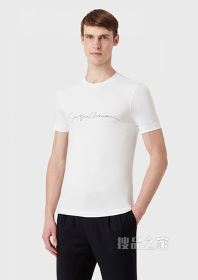印花平纹布圆领短袖LOGO T恤 | Giorgio Armani