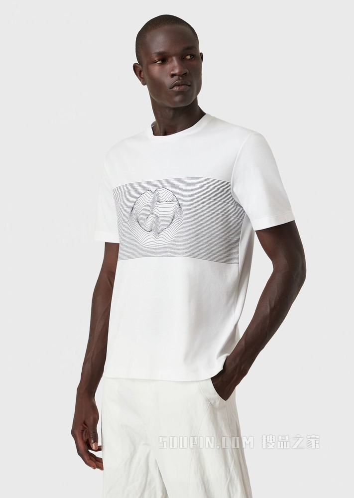 撞色3D刺绣短袖T恤 | Giorgio Armani