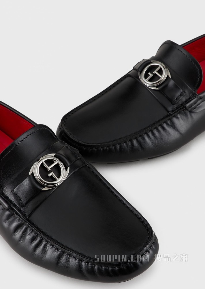 徽标牛皮革乐福鞋 | Giorgio Armani