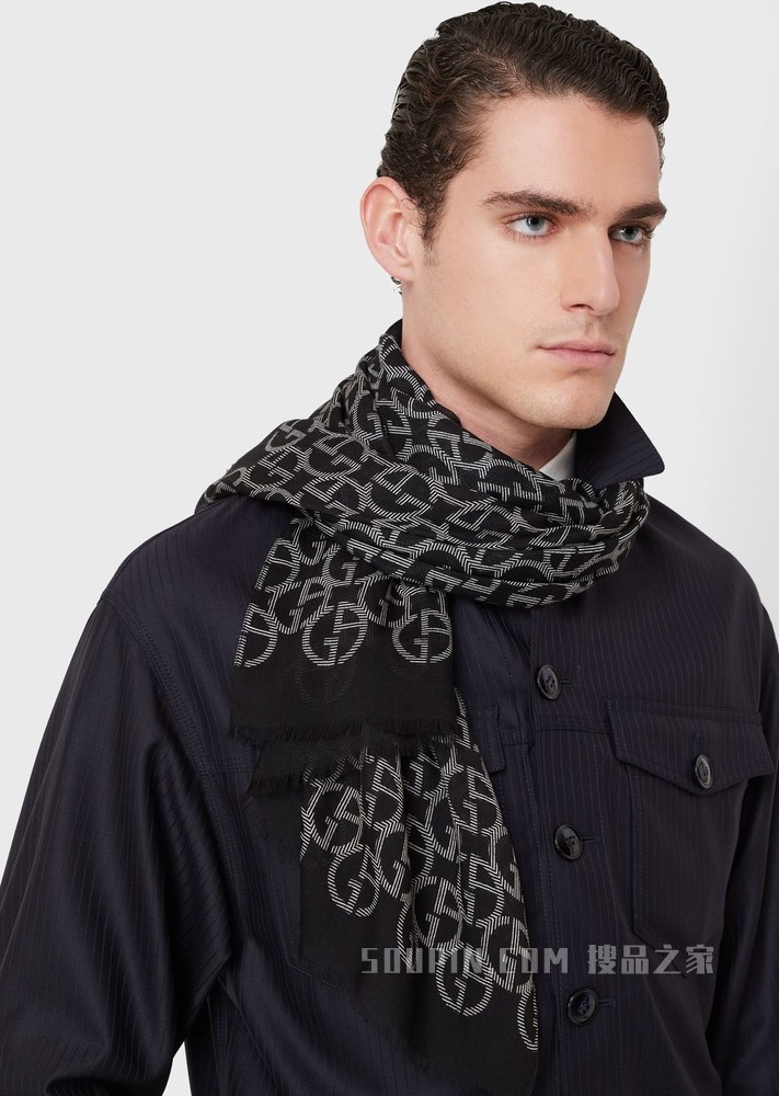 通体LOGO撞色围巾 | Giorgio Armani